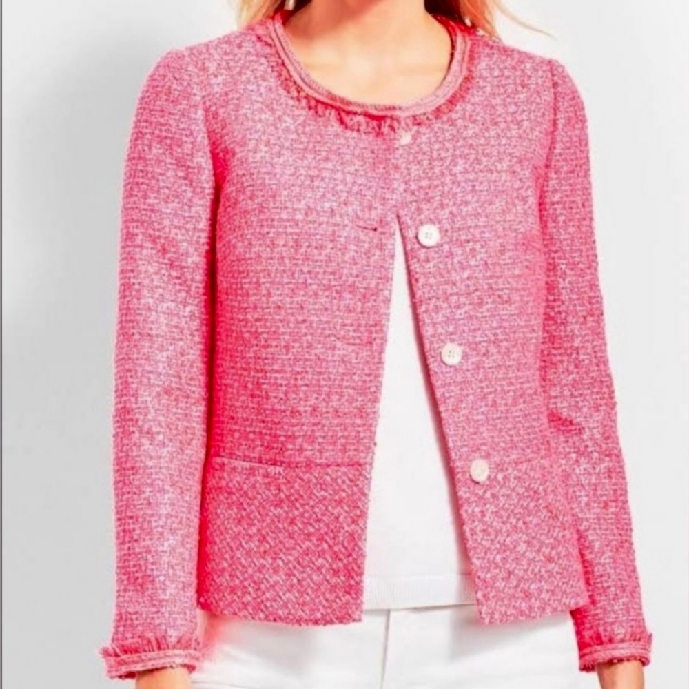 Talbots Bright Pink Tweed Blazer Jacket Women’s Size 24W New With Tags